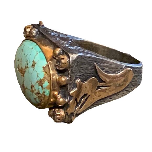 BORA Jewelry - BORA Ring Size 9 Oxidized Sterling Silver, Bronze, CZ & LargeTurquoise Stone